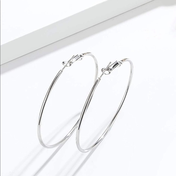 🌸3/$25 🆕 Large 2-Inch Silver Hoop Earrings, 50mm Classic Hoop Earrings - Picture 3 of 8